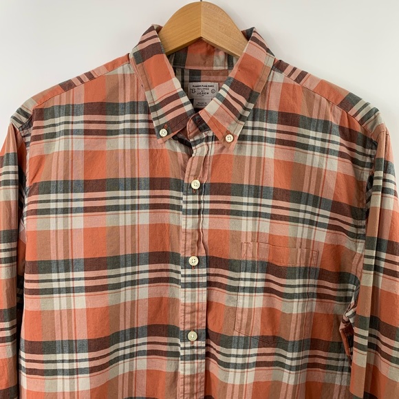 J Crew summer plaid shirt peach menns size large - Picture 2 of 7